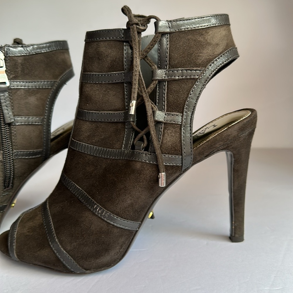 Ralph Lauren Gray Women's Leather Suede Open Toe Boots Sandal Heels Size 7.5